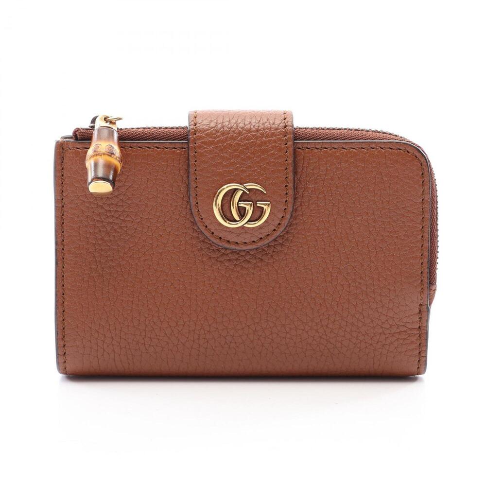 Gucci Bamboo Double G Medium Wallet, Bi-fold Leather, Women's, Brown, 739498